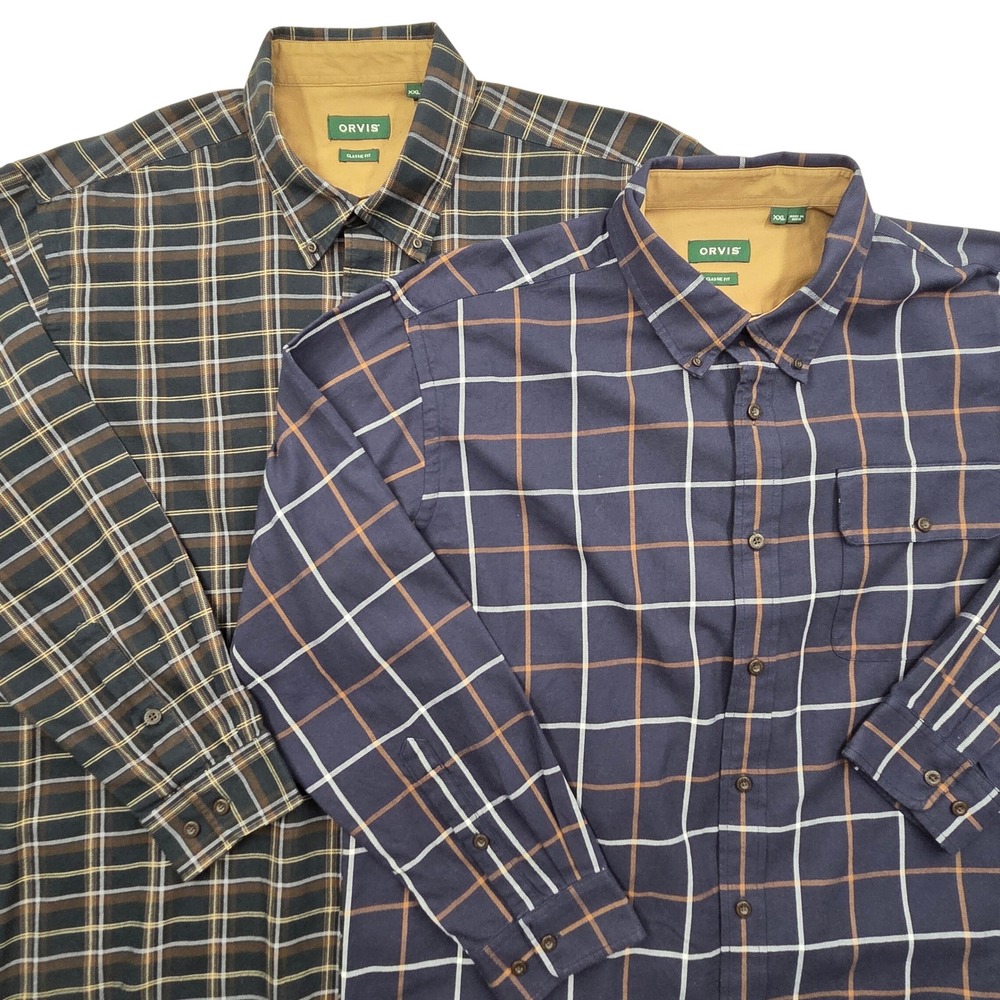 Lot of 2 Orvis Spencer Classic Fit Long Sleeve Shirt Plaid Mens XXL